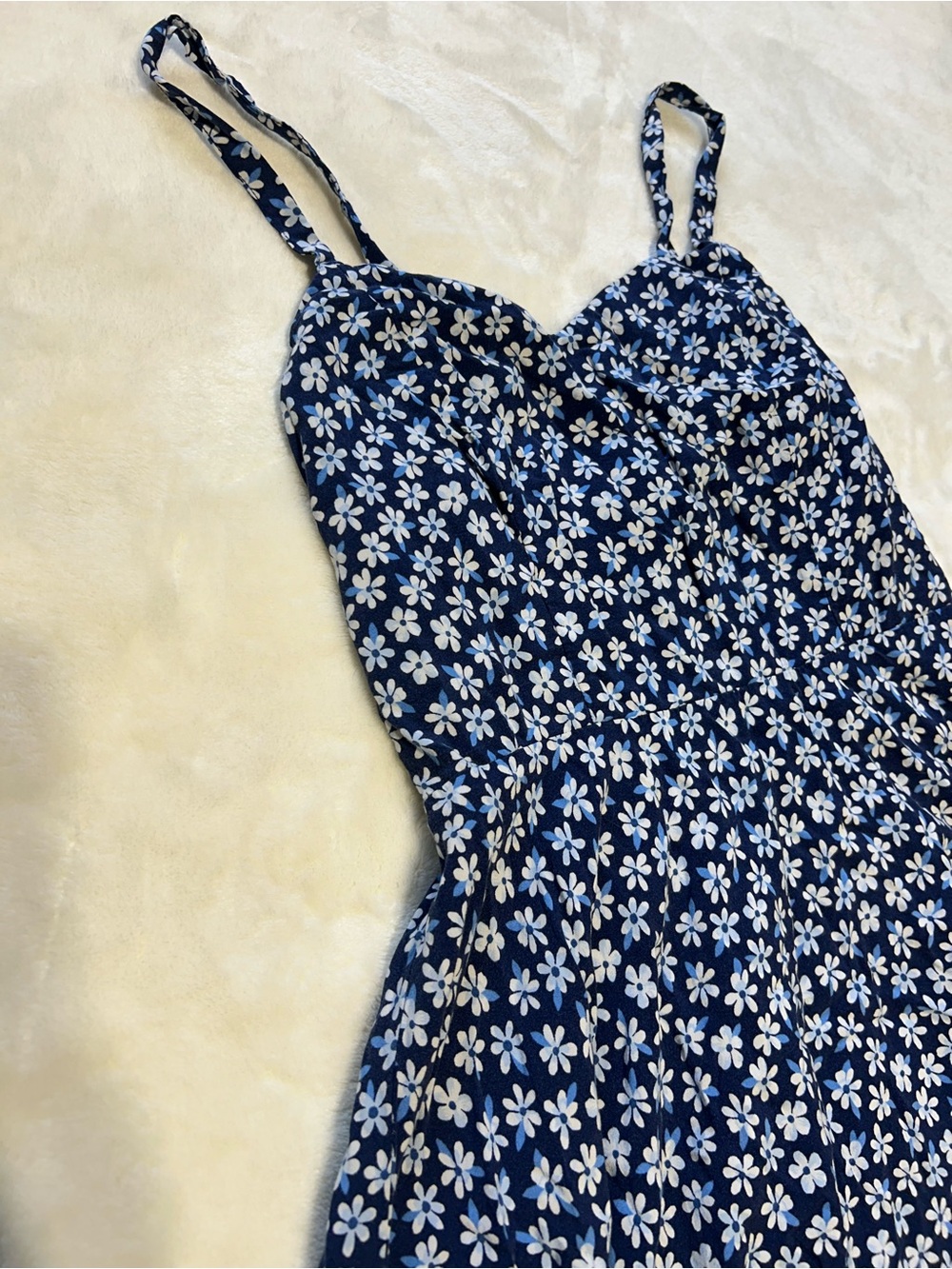 Navy Blue Floral Cami Sundress with Spaghetti Straps - Picture 2 of 5